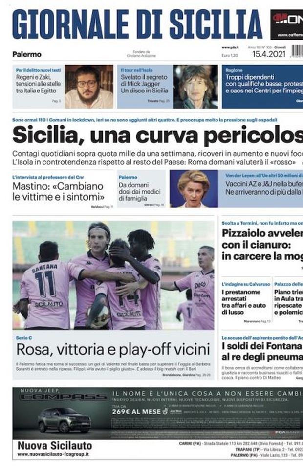 Prima Pagina, Giornale di Sicilia: “Una curva pericolosa. Rosa, vittoria e play-off vicini”  Prima Pagina, Giornale di Sicilia: “Una curva pericolosa. Rosa, vittoria e play-off vicini”