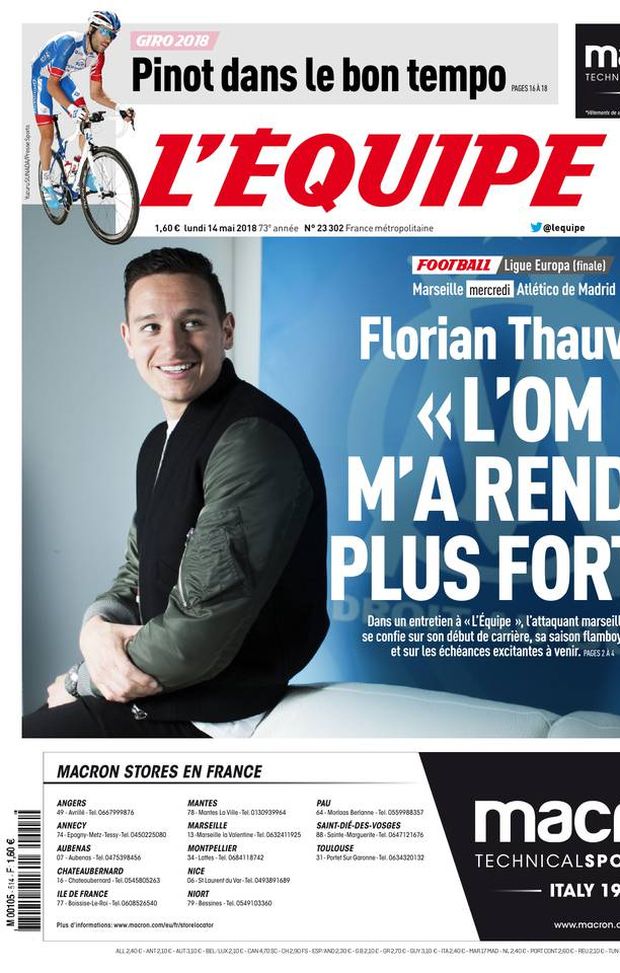 Prima Pagina, L’Équipe: “Thauvin: ‘L’OM mi ha reso più forte’. Mercoledì finale di Europa League contro l’Atletico…” Prima Pagina, L’Équipe: “Thauvin: ‘L’OM mi ha reso più forte’. Mercoledì finale di Europa League contro l’Atletico…”