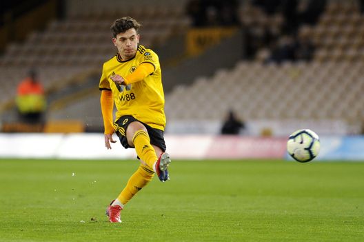 WOLVERHAMPTON, ENGLAND - MARCH 11: Pedro Goncalves of Wolverhampton Wanderers shoots from a free-kick during the Premier League 2 match between Wolverhampton Wanderers U23 and Southampton U23 at Molineux on March 11, 2019 in Wolverhampton, England. (Photo by Alex Burstow/Getty Images) WOLVERHAMPTON, ENGLAND - MARCH 11: Pedro Goncalves of Wolverhampton Wanderers shoots from a free-kick during the Premier League 2 match between Wolverhampton Wanderers U23 and Southampton U23 at Molineux on March 11, 2019 in Wolverhampton, England. (Photo by Alex Burstow/Getty Images)