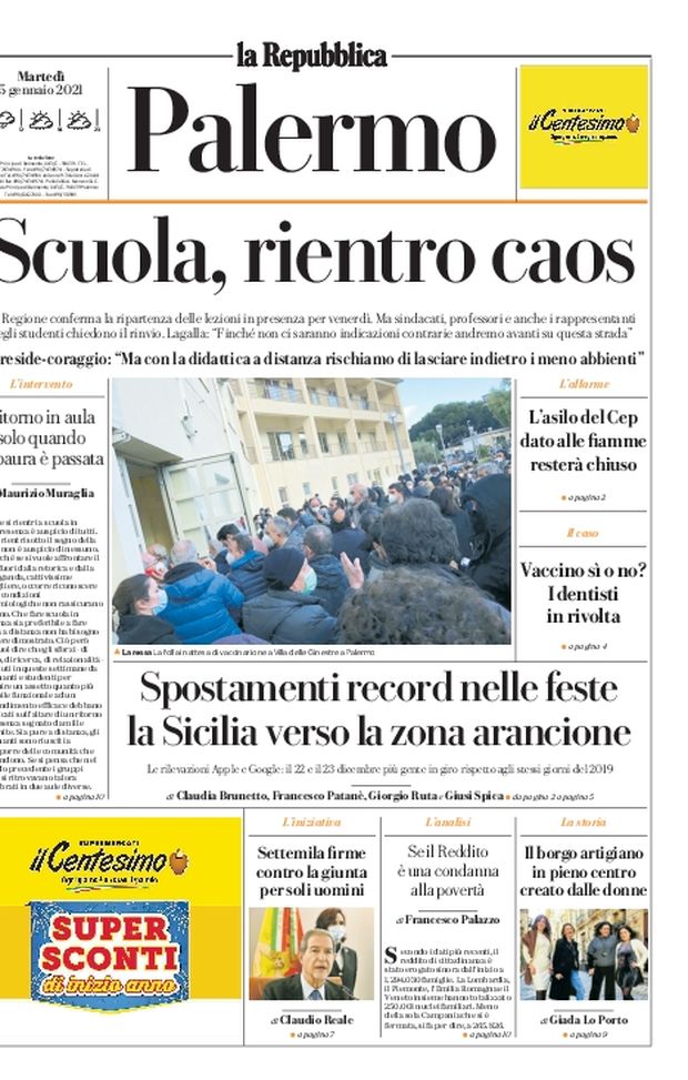 Prima Pagina, La Repubblica-Palermo: “Scuola, rientro caos. La Sicilia verso la zona arancione” Prima Pagina, La Repubblica-Palermo: “Scuola, rientro caos. La Sicilia verso la zona arancione”