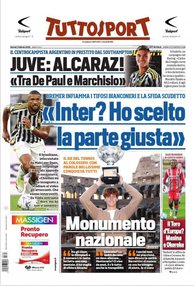EDICOLA TS – Bremer infiamma la sfida scudetto: “Inter? Ho scelto la parte giusta” - immagine 1