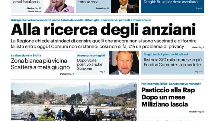 Prima Pagina, Giornale di Sicilia: “Alla ricerca degli anziani. Palermo, ora si fa sul serio” Prima Pagina, Giornale di Sicilia: “Alla ricerca degli anziani. Palermo, ora si fa sul serio”