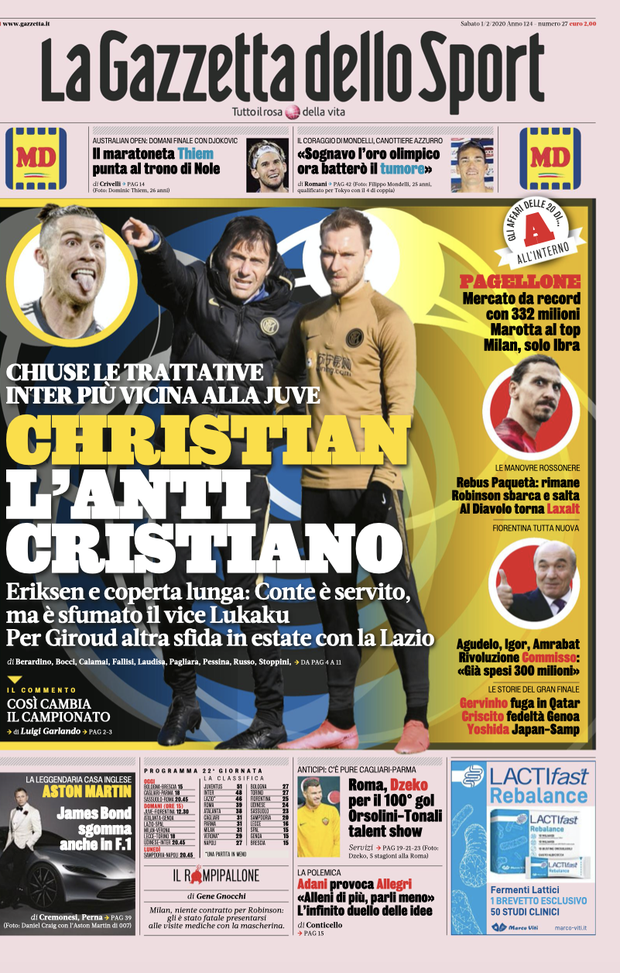 LE PRIME PAGINE DEI QUOTIDIANI SPORTIVI DEL 1.2
