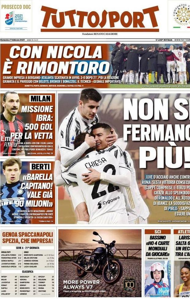 Prima Pagina, Tuttosport: &#8220;Juve d&#8217;acciaio: non si ferma più! Con Nicola è rimonToro&#8221; 