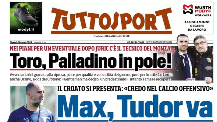 FOTO - La prima pagina Tuttosport