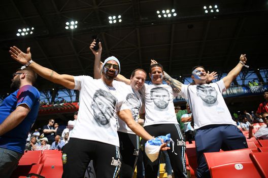 MOSCOW, RUSSIA - JUNE 16:  Argentina fans enjoy the pre match atmosphere prior to the 2018 FIFA World Cup Russia group D match between Argentina and Iceland at Spartak Stadium on June 16, 2018 in Moscow, Russia.  (Photo by Matthias Hangst/Getty Images) 