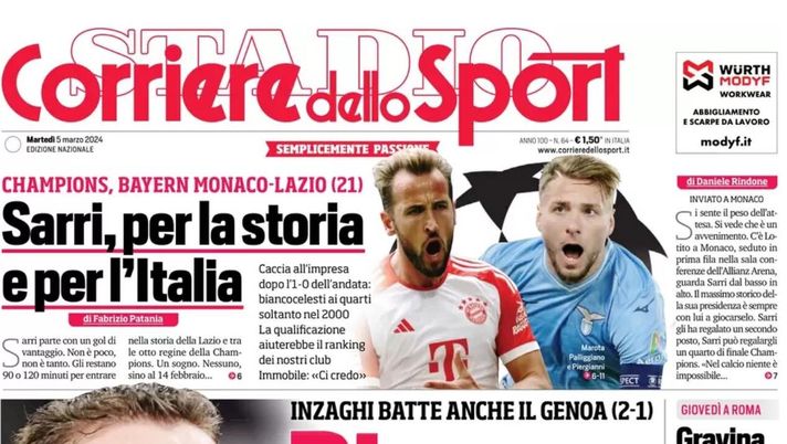 PRIMA PAGINA CORRIERE DELLO SPORT OGGI