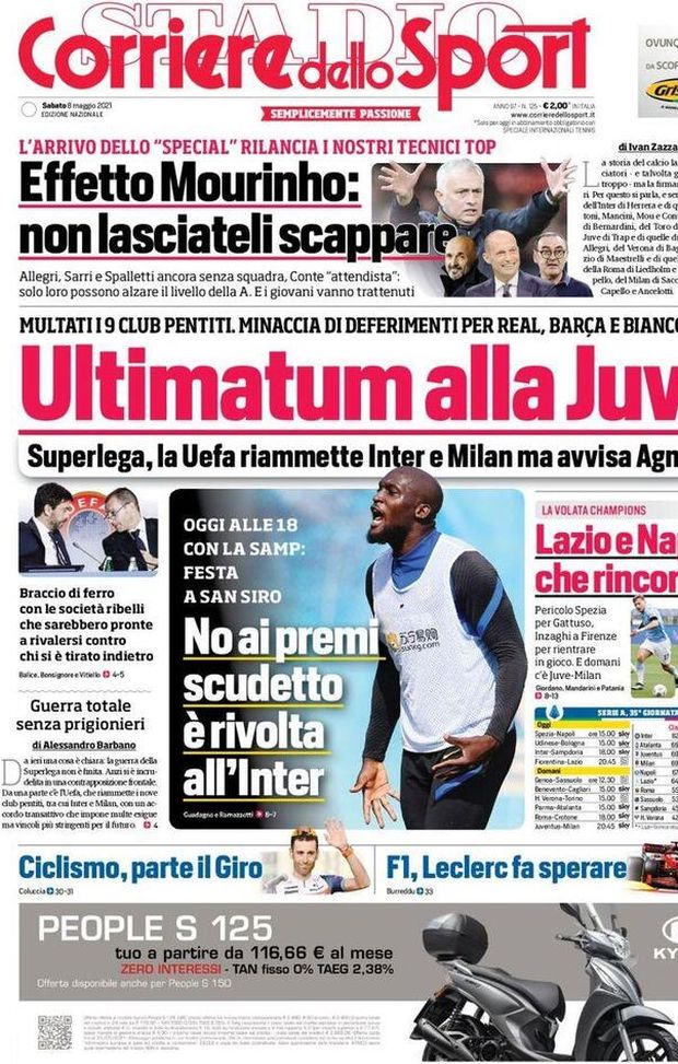 Prima Pagina, Corriere dello Sport: “Ultimatum alla Juve! No ai premi scudetto, è rivolta Inter” Prima Pagina, Corriere dello Sport: “Ultimatum alla Juve! No ai premi scudetto, è rivolta Inter”