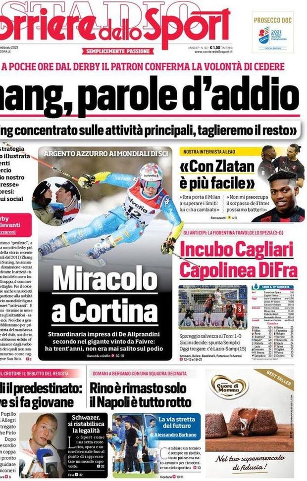 Prima Pagina, Corriere dello Sport: “Zhang parole d’addio, Suning concentrato sulle attività principali. Con Zlatan è più facile” Prima Pagina, Corriere dello Sport: “Zhang parole d’addio, Suning concentrato sulle attività principali. Con Zlatan è più facile”