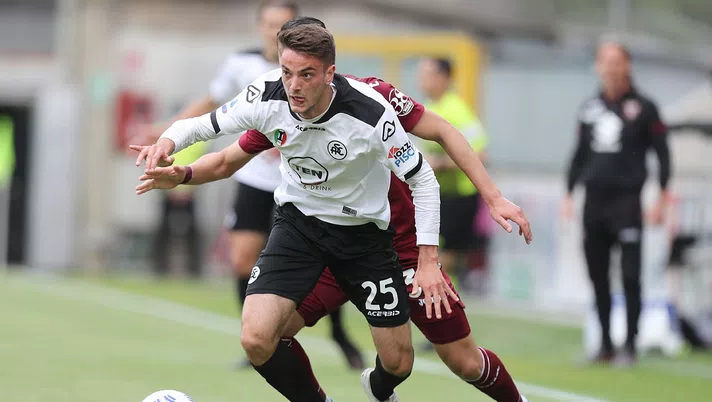 LA SPEZIA, ITALY - MAY 15: Luca Maggiore of Spezia Calcio in action during the Serie A match between Spezia Calcio  and Torino FC at Stadio Alberto Picco on May 15, 2021 in La Spezia, Italy.  (Photo by Gabriele Maltinti/Getty Images)