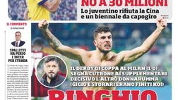 EDICOLA CDS / Ringhio star. Il derby di coppa al Milan, decide Cutrone ai supplementari