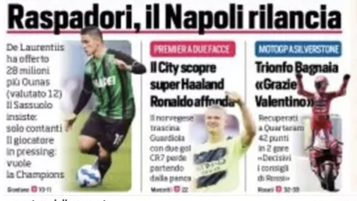 IL NAPOLI SUI MEDIA – Le prime pagine dei giornali di oggi 08 agosto 2022 - immagine 1