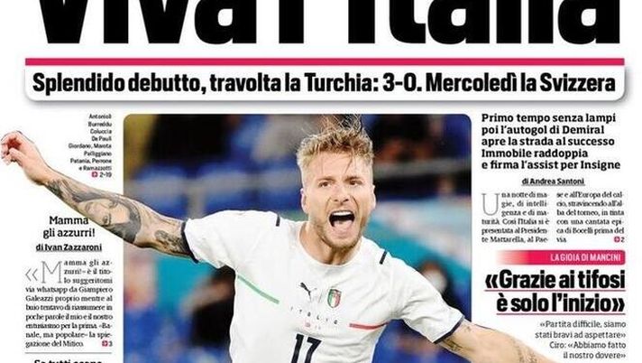 Prima Pagina, Corriere dello Sport: “Viva l’Italia! Travolta la Turchia” 