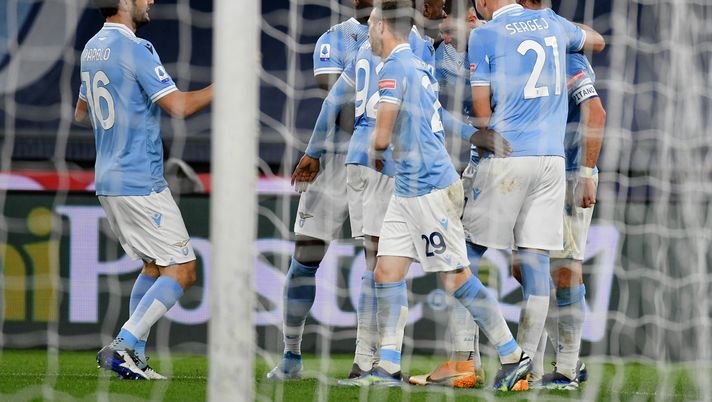 ROME, ITALY - JANUARY 24: Ciro Immobile of SS Lazio celebrate a second goal during the Serie A match between SS Lazio and US Sassuolo at Stadio Olimpico on January 24, 2021 in Rome, Italy. Sporting stadiums around Italy remain under strict restrictions due to the Coronavirus Pandemic as Government social distancing laws prohibit fans inside venues resulting in games being played behind closed doors. (Photo by Marco Rosi - SS Lazio/Getty Images) ROME, ITALY - JANUARY 24: Ciro Immobile of SS Lazio celebrate a second goal during the Serie A match between SS Lazio and US Sassuolo at Stadio Olimpico on January 24, 2021 in Rome, Italy. Sporting stadiums around Italy remain under strict restrictions due to the Coronavirus Pandemic as Government social distancing laws prohibit fans inside venues resulting in games being played behind closed doors. (Photo by Marco Rosi - SS Lazio/Getty Images)