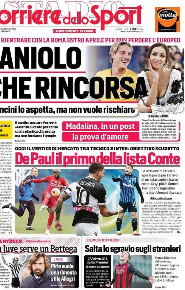  Corriere dello Sport, la prima pagina di oggi, martedì 29 dicembre 2020 