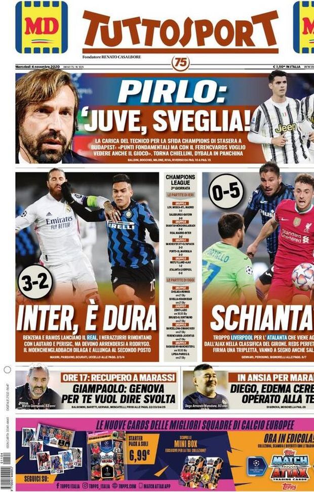 TUTTOSPORT – La Prima Pagina Di Oggi, 4 Novembre 2020 - Pianeta Milan