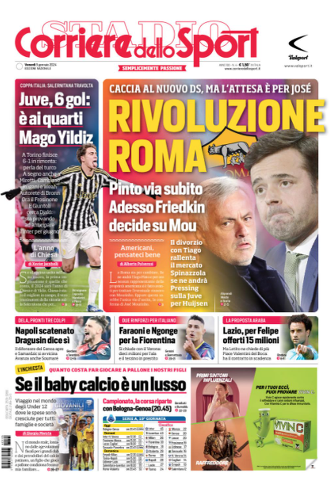 La prima pagina de Il Corriere dello Sport 05/01/2024