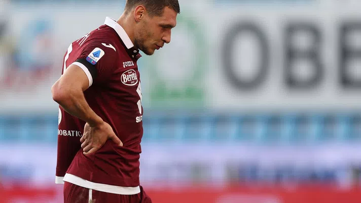 FERRARA, ITALY - JULY 26: Andrea Belotti of Torino FC reacts during the Serie A match between SPAL and  Torino FC at Stadio Paolo Mazza on July 26, 2020 in Ferrara, Italy.  (Photo by Gabriele Maltinti/Getty Images)