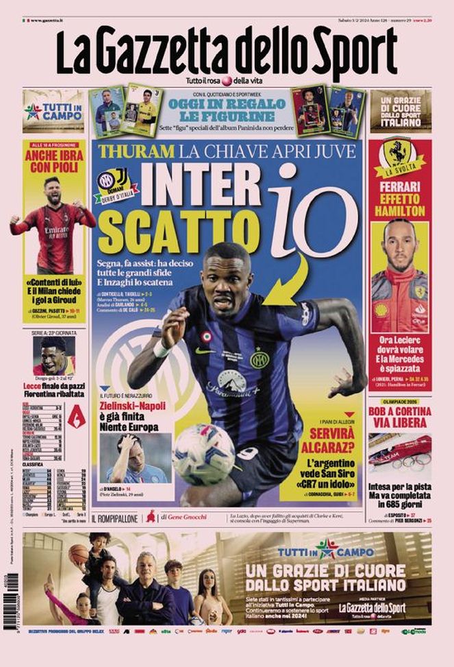Prima Pagina Gazzetta dello Sport 03-03-2024