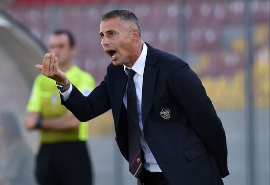 RAVENNA, ITALY - JUNE 25: Aniello Parisi head coach of AS Roma gestures during Serie A-B U18 Semi-Final match between AS Roma and Atalanta BC the at Stadio Bruno Benelli on June 25, 2021 in Ravenna, Italy. (Photo by Giuseppe Bellini/Getty Images)