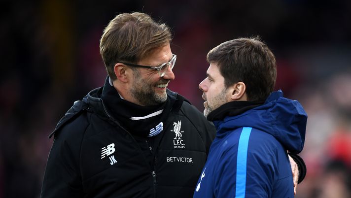 LIVERPOOL, ENGLAND - FEBRUARY 04:  Jurgen Klopp, Manager of Liverpool greets Mauricio Pochettino, Manager of Tottenham Hotspur prior to the Premier League match between Liverpool and Tottenham Hotspur at Anfield on February 4, 2018 in Liverpool, England.  (Photo by Michael Regan/Getty Images)  LIVERPOOL, ENGLAND - FEBRUARY 04:  Jurgen Klopp, Manager of Liverpool greets Mauricio Pochettino, Manager of Tottenham Hotspur prior to the Premier League match between Liverpool and Tottenham Hotspur at Anfield on February 4, 2018 in Liverpool, England.  (Photo by Michael Regan/Getty Images)