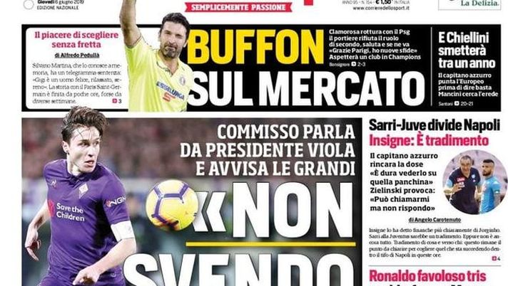 Prima Pagina, Corriere dello Sport: “Non svendo Chiesa. Buffon sul mercato. Boban-Milan si può fare”  Prima Pagina, Corriere dello Sport: “Non svendo Chiesa. Buffon sul mercato. Boban-Milan si può fare”