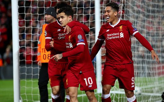 LIVERPOOL, ENGLAND - DECEMBER 06: Philippe Coutinho of Liverpool celebrates after scoring his sides fifth goal with Mohamed Salah of Liverpool and Roberto Firmino of Liverpool during the UEFA Champions League group E match between Liverpool FC and Spartak Moskva at Anfield on December 6, 2017 in Liverpool, United Kingdom. (Photo by Clive Brunskill/Getty Images) LIVERPOOL, ENGLAND - DECEMBER 06: Philippe Coutinho of Liverpool celebrates after scoring his sides fifth goal with Mohamed Salah of Liverpool and Roberto Firmino of Liverpool during the UEFA Champions League group E match between Liverpool FC and Spartak Moskva at Anfield on December 6, 2017 in Liverpool, United Kingdom. (Photo by Clive Brunskill/Getty Images)