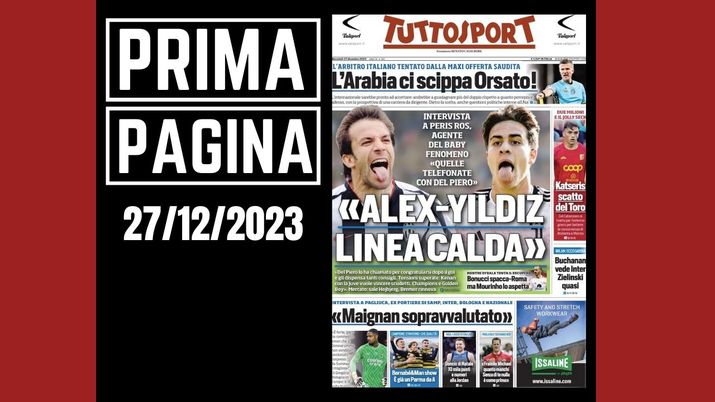 Tuttosport, la prima pagina di oggi, mercoledì 27 dicembre 2023 Tuttosport