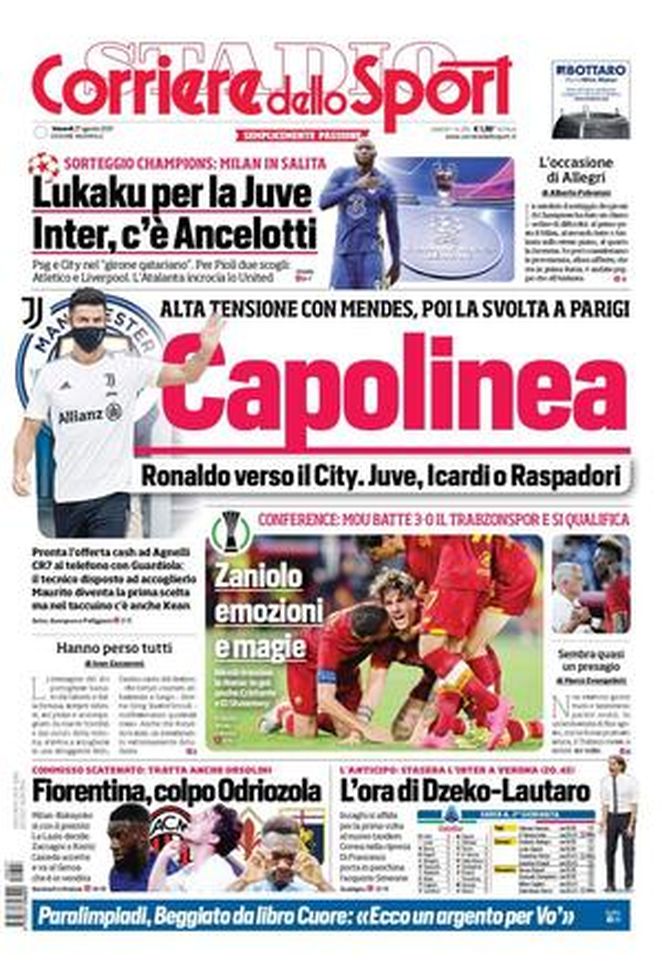 Prima Pagina, Corriere dello Sport: “Ronaldo verso il City. Juve, Icardi o Raspadori” 