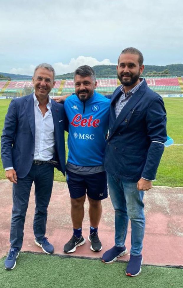 Gattuso, il ministro Costa e il figlio di De Laurentiis Gattuso, il ministro Costa e il figlio di De Laurentiis