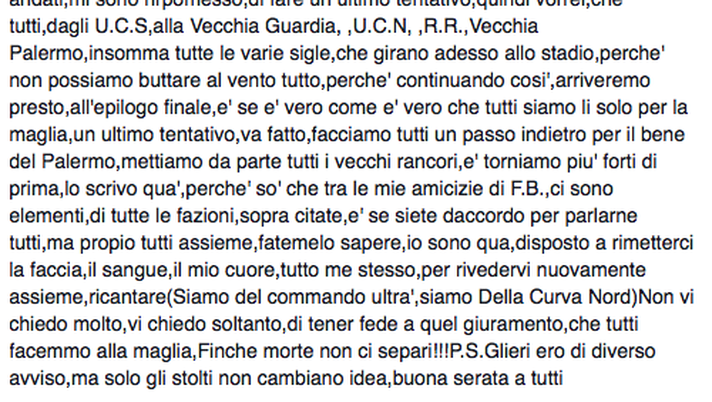 Totò Rambo (tifoso storico della curva) lancia appello su Facebook: “Mettiamo da parte i vecchi rancori, riuniamo la Curva Nord” Totò Rambo (tifoso storico della curva) lancia appello su Facebook: “Mettiamo da parte i vecchi rancori, riuniamo la Curva Nord”