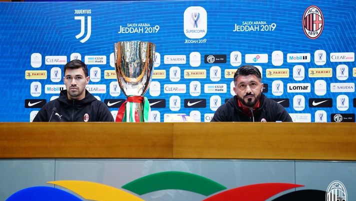 Alessio Romagnoli e Gennaro Gattuso in conferenza da Jeddah, @acmilan Alessio Romagnoli e Gennaro Gattuso in conferenza da Jeddah, @acmilan