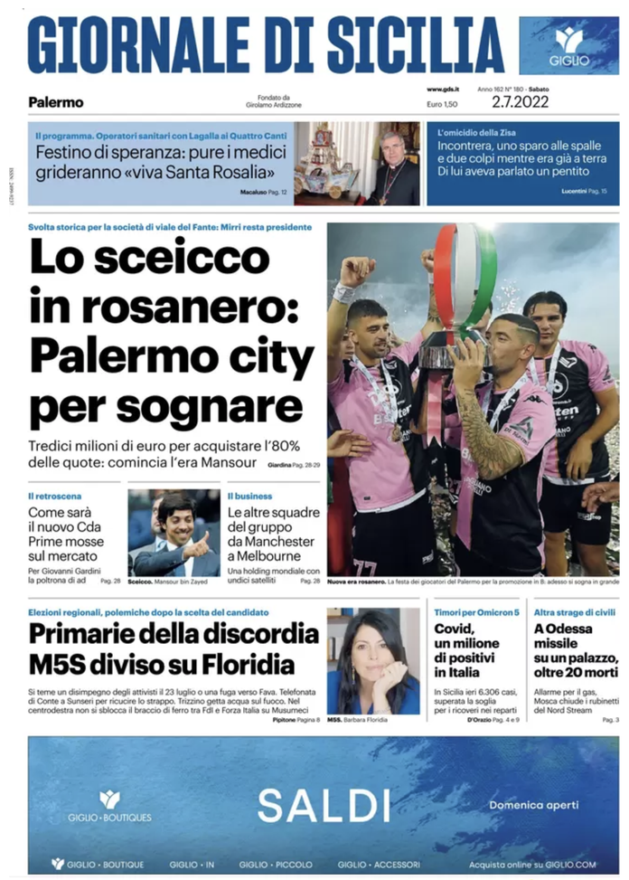 Palermo-City Group, le prime pagine dei quotidiani: “Mansur in rosanero per sognare” prime pagine