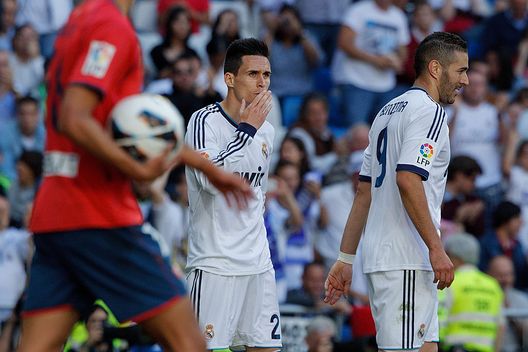MADRID, SPAIN - JUNE 01: Jose Maria Callejon (L) of Real Madrid CF celebrates scoring their fourth goal with team-mate Karim Benzema (R) during the La Liga match between Real Madrid CF and CA Osasuna at Estadio Santiago Bernabeu on June 1, 2013 in Madrid, Spain. (Photo by Gonzalo Arroyo/Getty Images) MADRID, SPAIN - JUNE 01: Jose Maria Callejon (L) of Real Madrid CF celebrates scoring their fourth goal with team-mate Karim Benzema (R) during the La Liga match between Real Madrid CF and CA Osasuna at Estadio Santiago Bernabeu on June 1, 2013 in Madrid, Spain. (Photo by Gonzalo Arroyo/Getty Images)