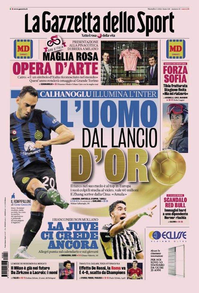 La Gazzetta dello Sport, la prima pagina di oggi, martedì 6 febbraio 2024