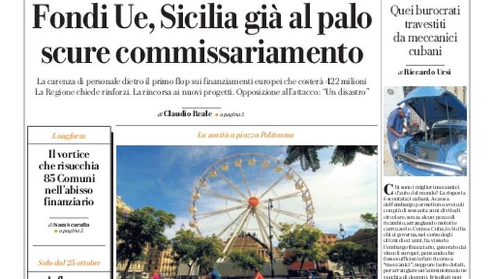 Prima Pagina, La Repubblica-Palermo: “Fondi Ue, Sicilia già al palo” Prima Pagina, La Repubblica-Palermo: “Fondi Ue, Sicilia già al palo” - immagine 1