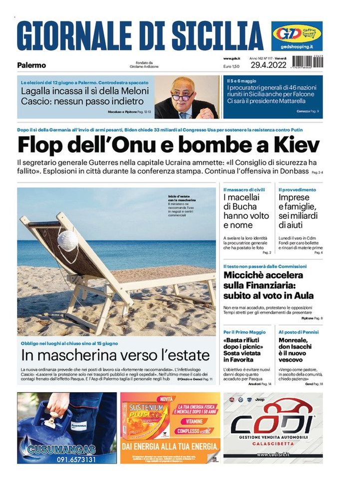 Prima Pagina, Giornale di Sicilia: “In mascherina verso l’estate” - immagine 1