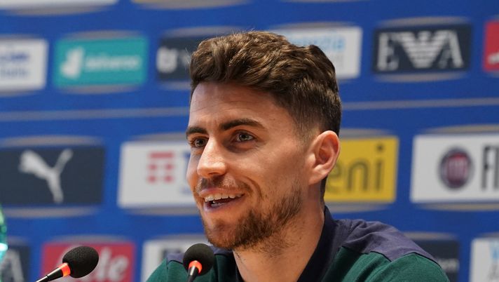 FLORENCE, ITALY - JUNE 13: Jorginho of Italy speaks with the media during press conference at Centro Tecnico Federale di Coverciano on June 13, 2021 in Florence, Italy. (Photo by Claudio Villa/Getty Images) 