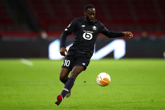 AMSTERDAM, NETHERLANDS - FEBRUARY 25: Jonathan Ikone of Lille in action during the UEFA Europa League Round of 32 match between AFC Ajax and Lille OSC at Johan Cruyff Arena on February 25, 2021 in Amsterdam, Netherlands. Sporting stadiums around Netherlands remain under strict restrictions due to the Coronavirus Pandemic as Government social distancing laws prohibit fans inside venues resulting in games being played behind closed doors. (Photo by Dean Mouhtaropoulos/Getty Images) AMSTERDAM, NETHERLANDS - FEBRUARY 25: Jonathan Ikone of Lille in action during the UEFA Europa League Round of 32 match between AFC Ajax and Lille OSC at Johan Cruyff Arena on February 25, 2021 in Amsterdam, Netherlands. Sporting stadiums around Netherlands remain under strict restrictions due to the Coronavirus Pandemic as Government social distancing laws prohibit fans inside venues resulting in games being played behind closed doors. (Photo by Dean Mouhtaropoulos/Getty Images)