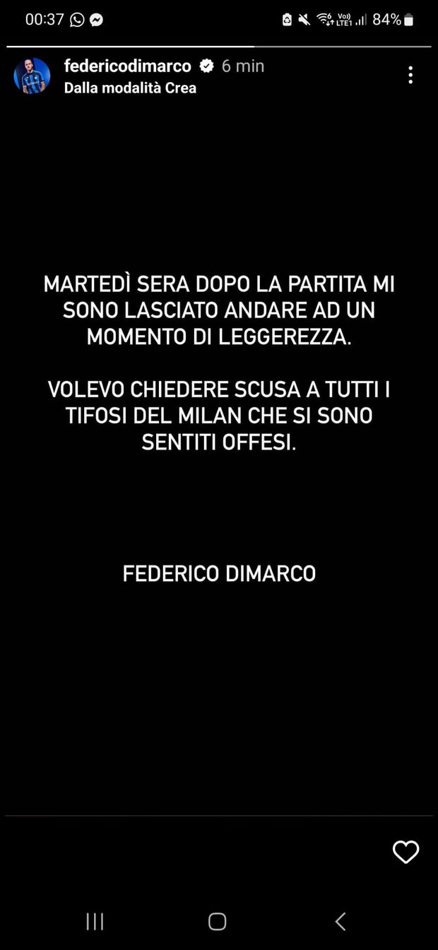 Dimarco: “Leggerezza post derby, chiedo scusa ai tifosi del Milan che si son sentiti offesi”- immagine 4