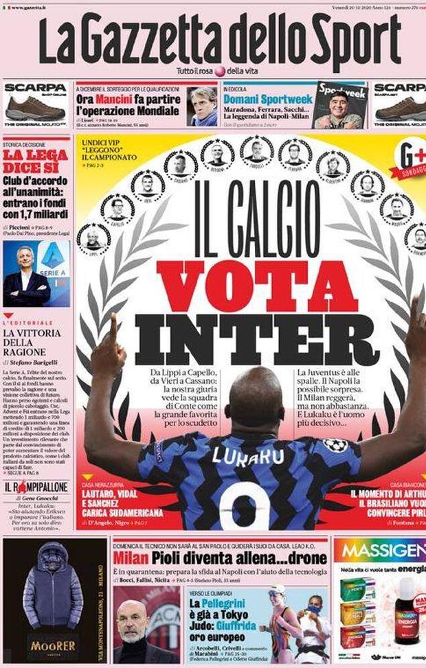 La Gazzetta dello Sport, la prima pagina di oggi, venerdì 20 novembre 2020 La Gazzetta dello Sport, la prima pagina di oggi, venerdì 20 novembre 2020