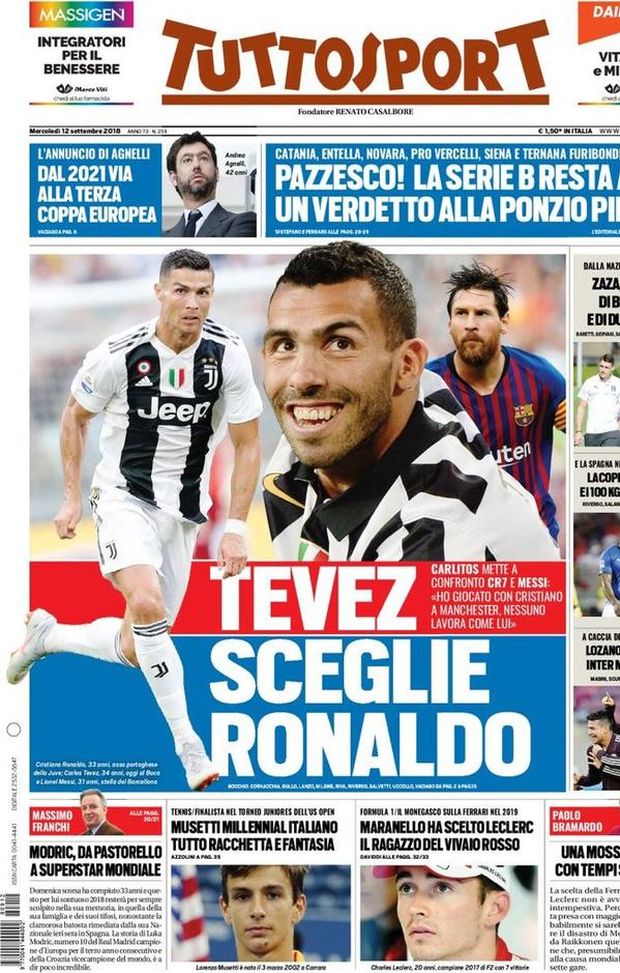 Prima Pagina, Tuttosport: “Nasce la terza competizione europea. Serie B, un verdetto alla Ponzio Pilato…” Prima Pagina, Tuttosport: “Nasce la terza competizione europea. Serie B, un verdetto alla Ponzio Pilato…”