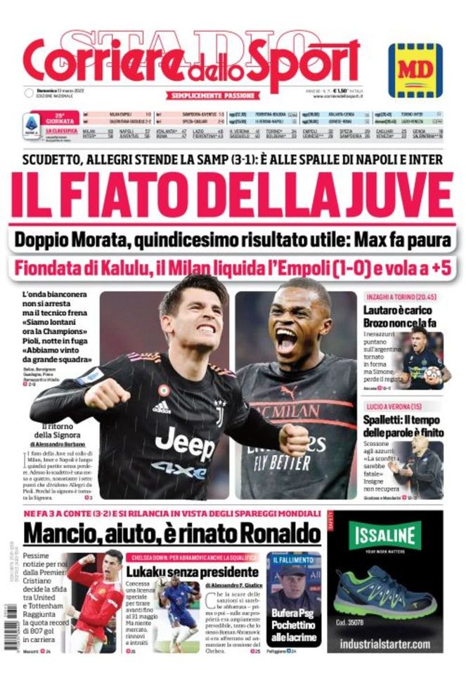 Il Corriere dello Sport, la prima pagina di oggi, domenica 13 marzo 2022