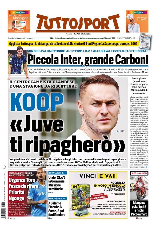 Prima Pagina Tuttosport 22 giugno
