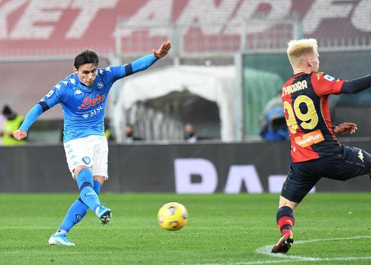 GENOA, ITALY - FEBRUARY 06: Eljif Elmas of Napoli during the Serie A match between Genoa CFC and SSC Napoli at Stadio Luigi Ferraris on February 06, 2021 in Genoa, Italy. (Photo by SSC NAPOLI/SSC NAPOLI via Getty Images) GENOA, ITALY - FEBRUARY 06: Eljif Elmas of Napoli during the Serie A match between Genoa CFC and SSC Napoli at Stadio Luigi Ferraris on February 06, 2021 in Genoa, Italy. (Photo by SSC NAPOLI/SSC NAPOLI via Getty Images)