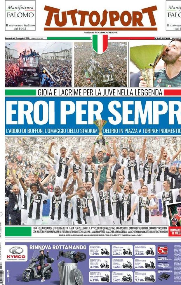 Prima Pagina, Tuttosport: “Eroi per sempre. Gioia e lacrime: l’addio di Buffon. Allegri incontra la società. Bernardeschi…” Prima Pagina, Tuttosport: “Eroi per sempre. Gioia e lacrime: l’addio di Buffon. Allegri incontra la società. Bernardeschi…”