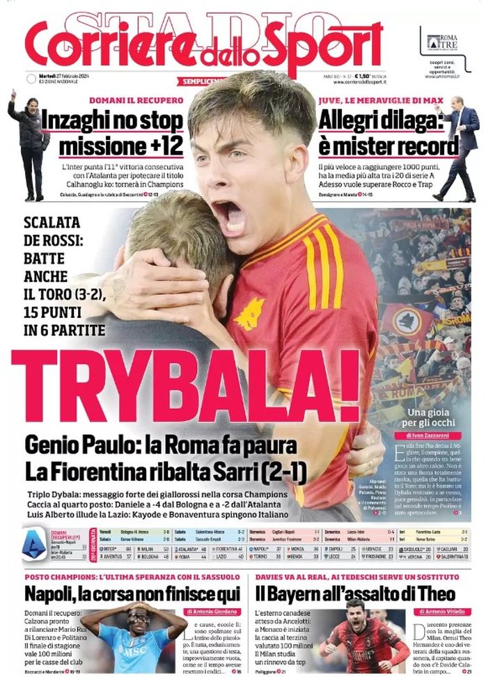 EDICOLA / CdS: Inter, Inzaghi no stop. Missione +12. Calhanoglu torna in CL - immagine 1