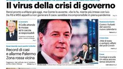 Prima Pagina, Giornale di Sicilia: “Il virus della crisi di governo. Record di casi a Palermo, zona rossa vicina”