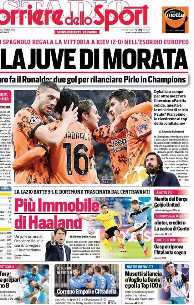 Corriere Dello Sport La Prima Pagina Di Oggi 21 Ottobre 2020