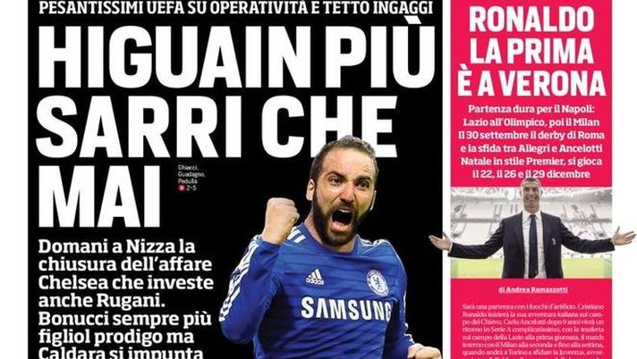 Prima Pagina, Corriere dello Sport: “Ronaldo, la prima è a Verona. Natale in stile Premier. Favola Under 19…”  Prima Pagina, Corriere dello Sport: “Ronaldo, la prima è a Verona. Natale in stile Premier. Favola Under 19…”